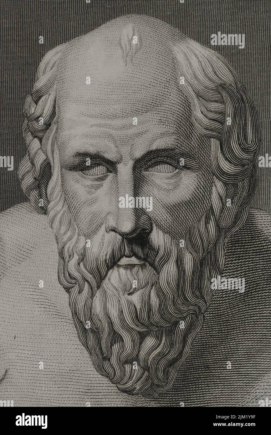Diogenes of Sinope (ca. 412 BC - 323 BC). Greek philosopher belonging to the Cynic School. Engraving by A. Roca. Detail. 'Historia Universal', by César Cantú. Volume I, 1854. Stock Photo
