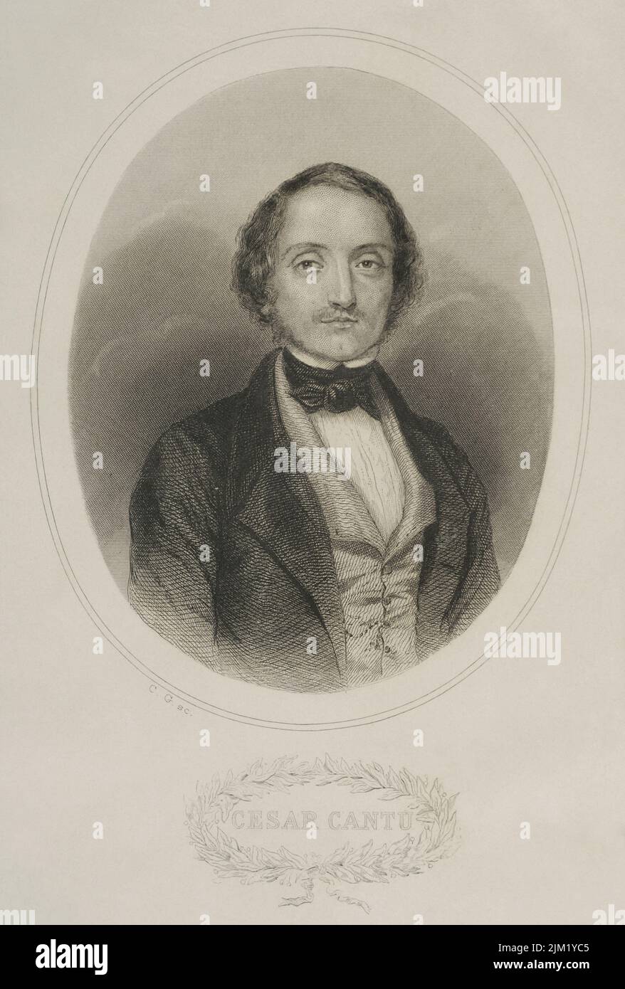 Cesare Cantù (1804-1895). Italian historian and writer. Portrait. Engraving. 'Historia Universal' by César Cantú. Volume I, 1854. Stock Photo