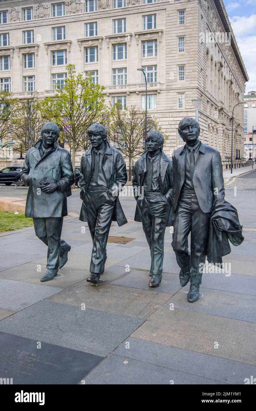 sculpture of the fab 4 on the waterfront in liverpool merseyside Stock Photo