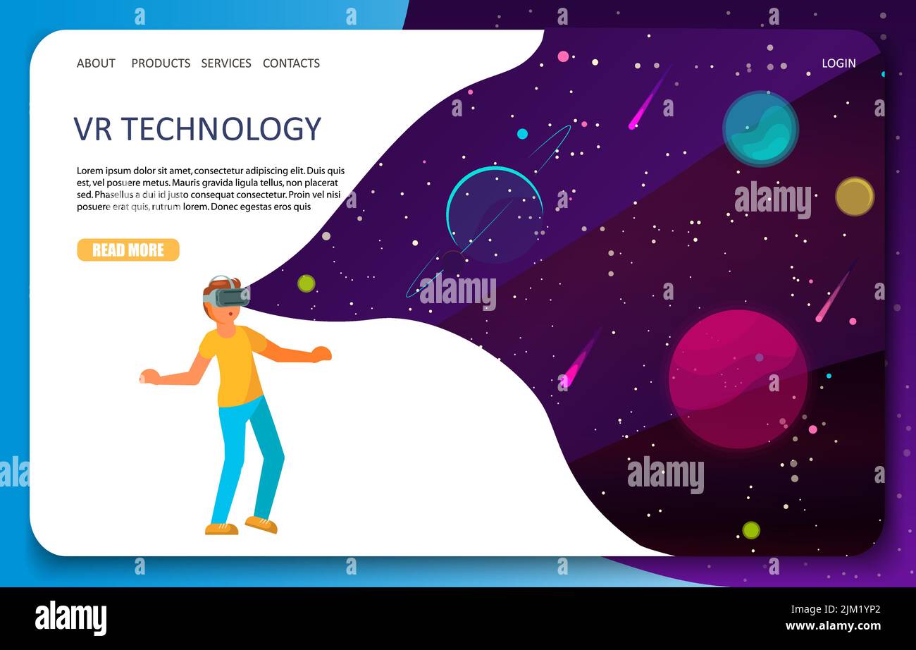 VR technology landing page website template. Vector isometric ...
