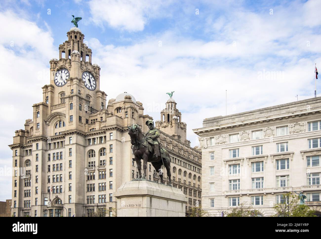 statue of edward V11 riding a horse on the waterfront in  liverpool merseyside Stock Photo