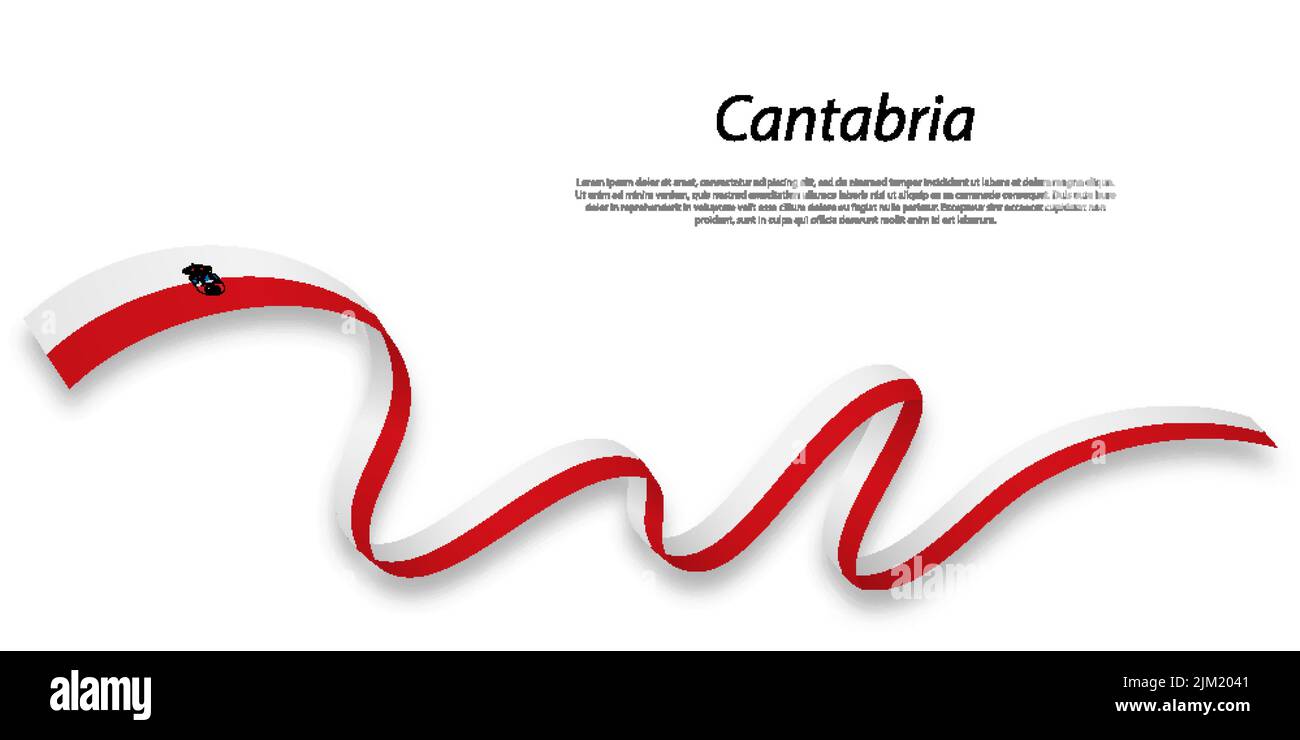 Waving ribbon or stripe with flag of Cantabria is a region of Spain Stock Vector