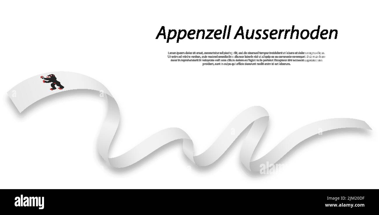 Waving ribbon or stripe with flag of Appenzell Ausserrhoden is a region of Switzerland Stock Vector