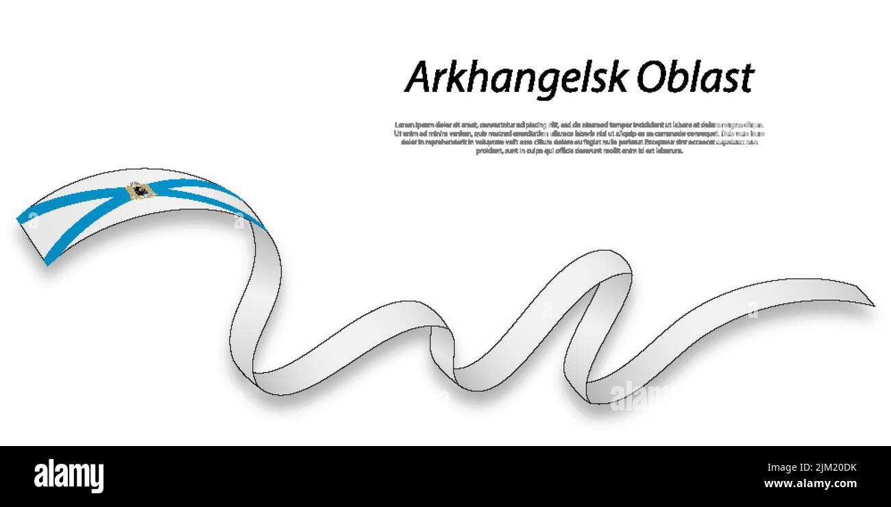 Waving ribbon or stripe with flag of Arkhangelsk Oblast is a region of Russia Stock Vector