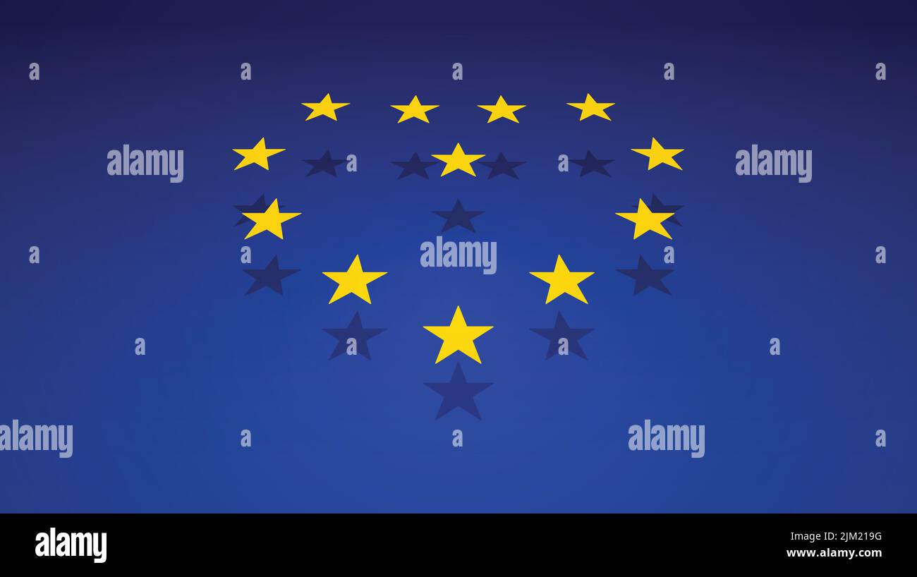 European union flag with stars forming a heart shape with shadows