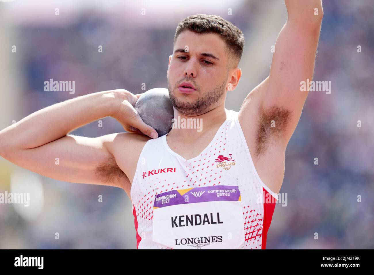England's Harry Kendall in action the Men's Decathlon Shot Put during the at Alexander Stadium on day seven of the 2022 Commonwealth Games in Birmingham. Picture date: Thursday August 4, 2022. Stock Photo