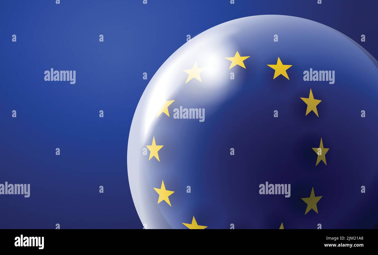European Union flag stars in a shiny realistic globe close up background with copy space