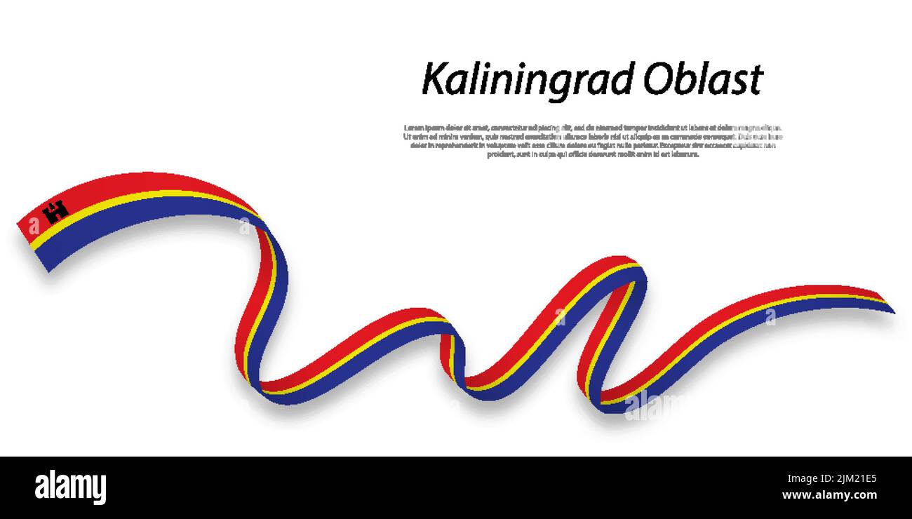 Waving ribbon or stripe with flag of Kaliningrad Oblast is a region of Russia Stock Vector