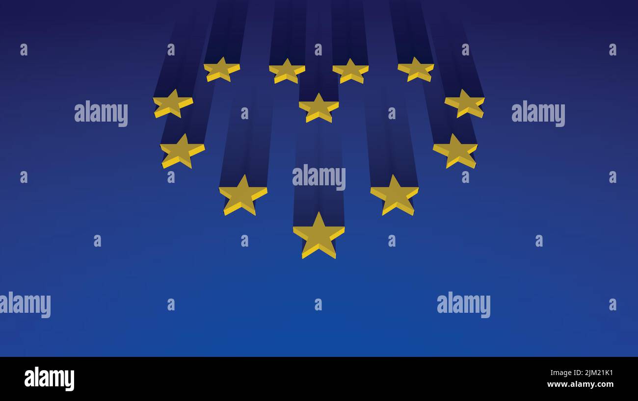 3D European Union flag with heart shaped stars. Europe nations united. Europe flag with