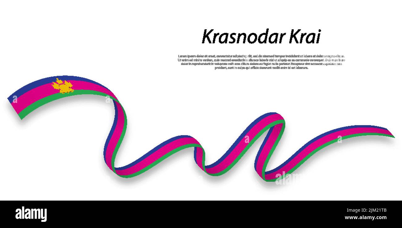 Waving ribbon or stripe with flag of Krasnodar Krai is a region of Russia Stock Vector