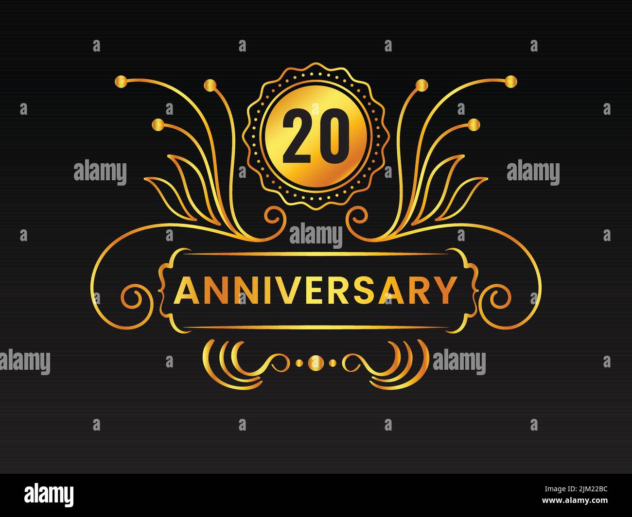Golden 20th Anniversary Emblem Badge Logo On Black Background Stock ...
