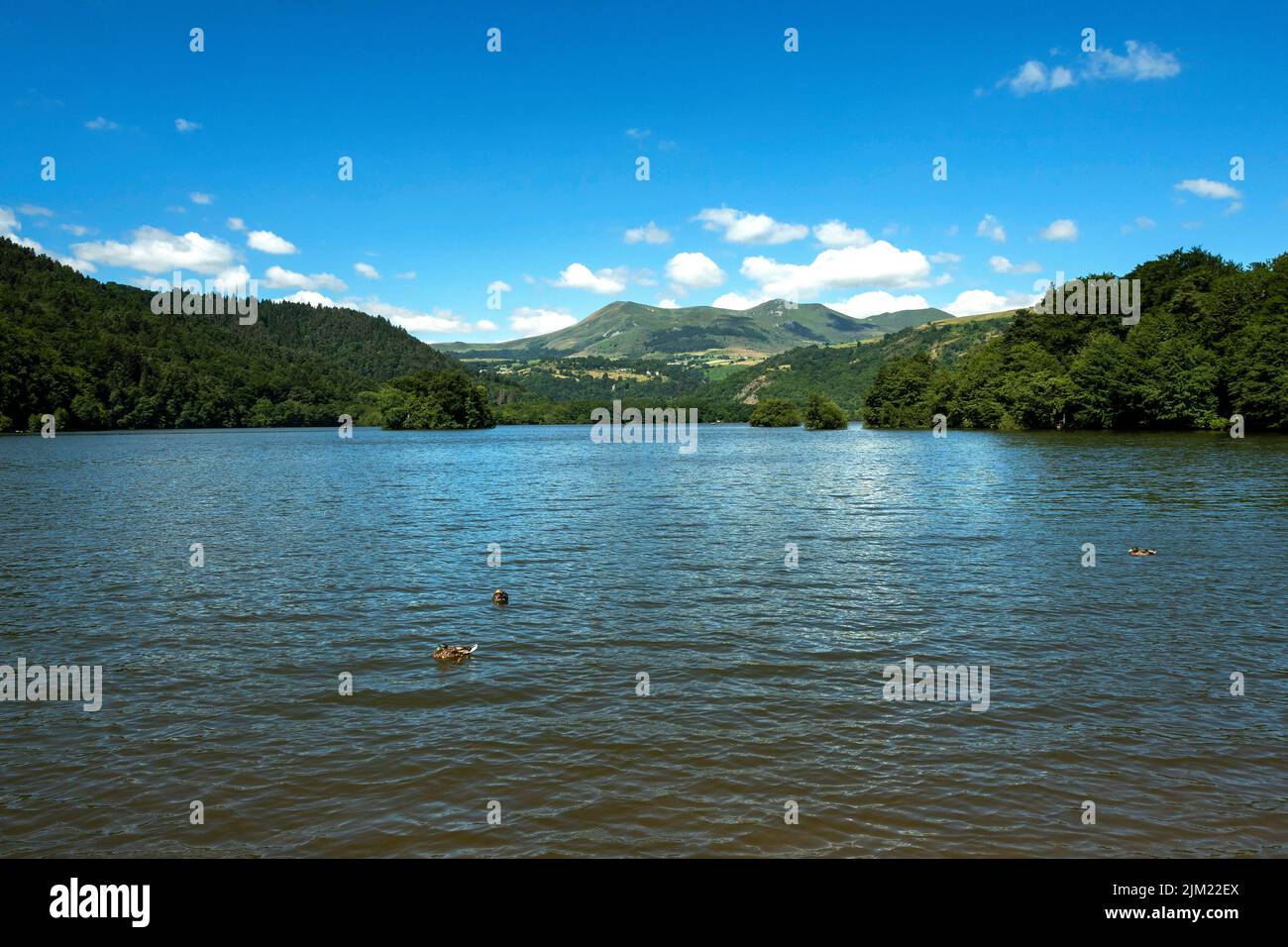 View of Lake Chambon.  Puy de Dome department. Auvergne Volcanoes National Park. Auvergne Rhone Alpes. France Stock Photo