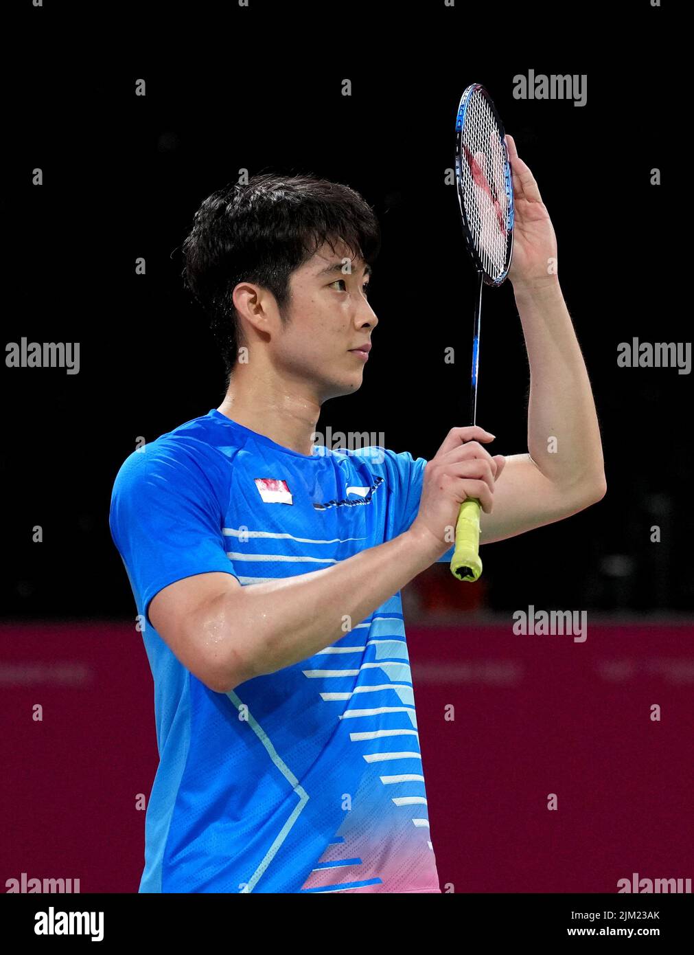 Singapore's Kean Yew Loh celebrates a point during his match against South Africa's Robert Summers at The NEC on day seven of the 2022 Commonwealth Games in Birmingham. Picture date: Thursday August 4, 2022. Stock Photo