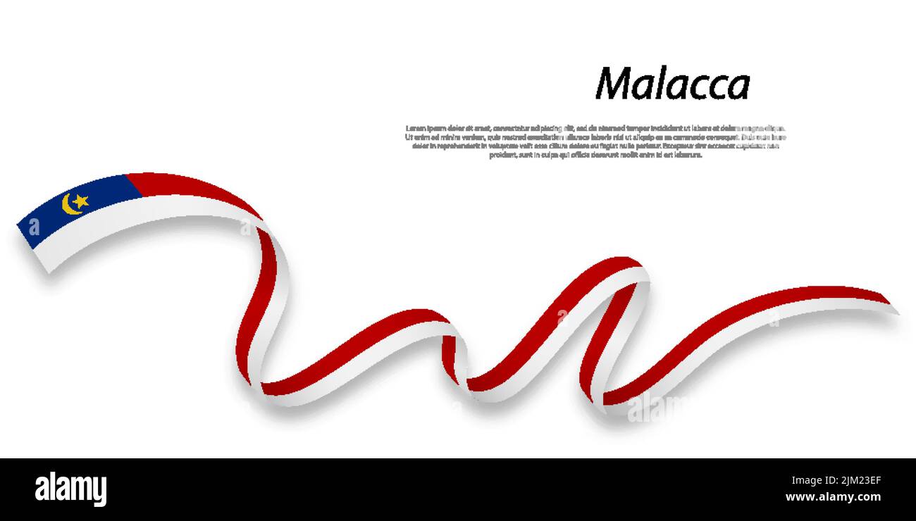Waving ribbon or stripe with flag of Malacca is a state of Malaysia Stock Vector