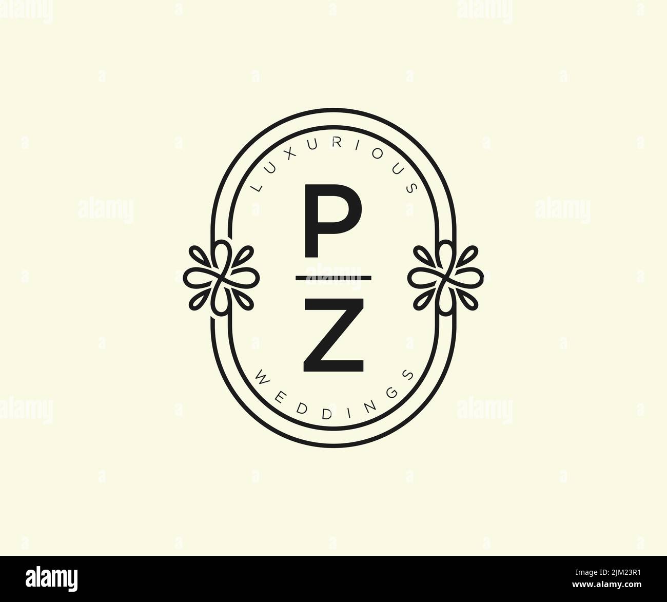 PZ Initials letter Wedding monogram logos template, hand drawn modern minimalistic and floral templates for Invitation cards, Save the Date, elegant Stock Vector