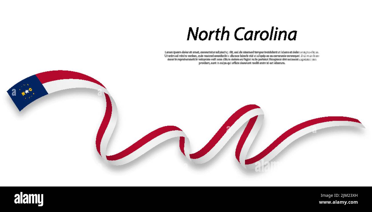 Waving ribbon or stripe with flag of North Carolina is a state of United States Stock Vector