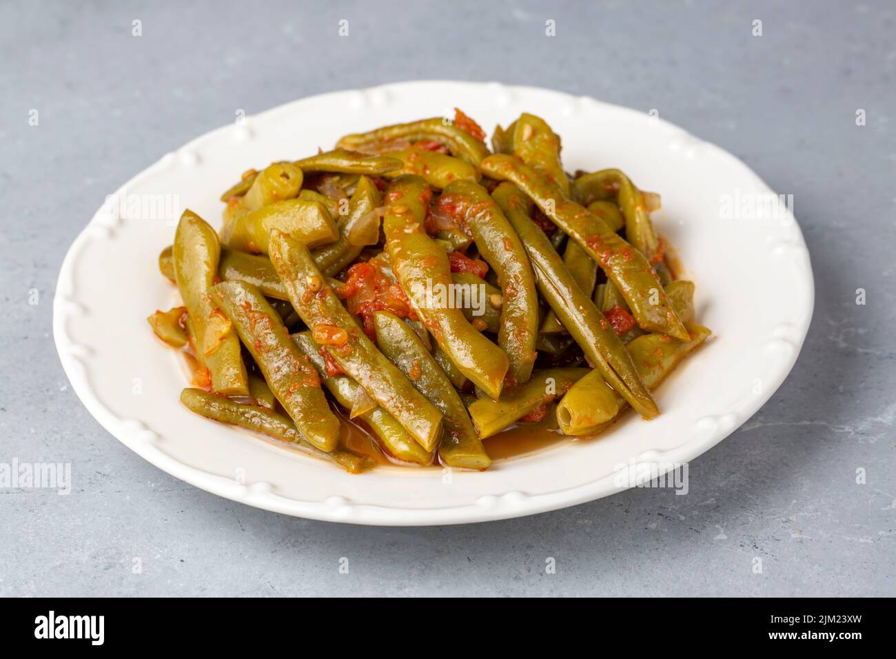 Traditional delicious Turkish food; Green beans with olive oil; Turkish ...