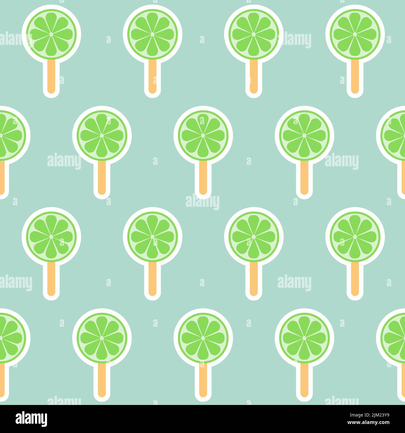 Lemon lime fruit ice round ice cream stick seamless pattern Stock Vector