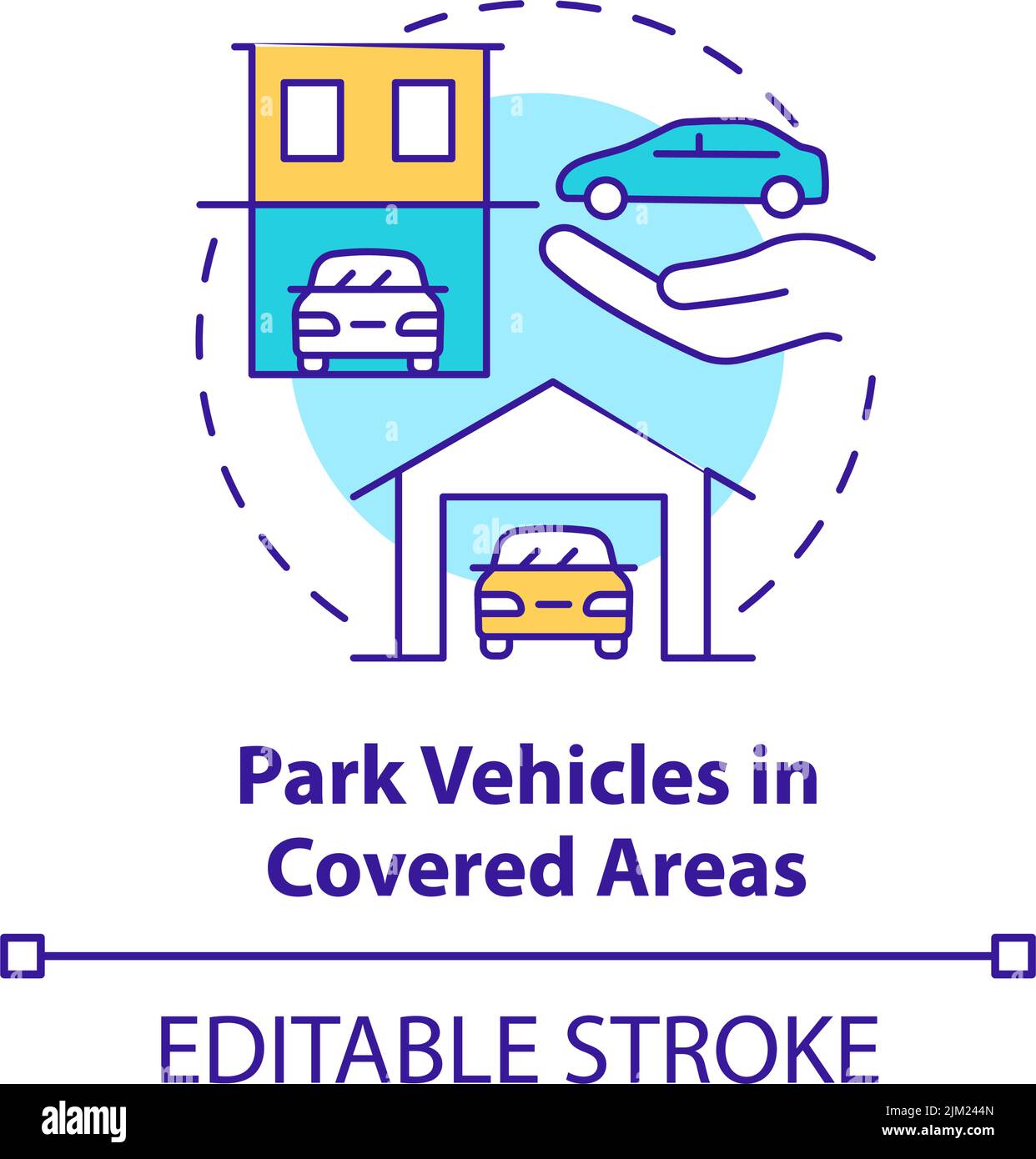 Park vehicles in covered areas concept icon Stock Vector
