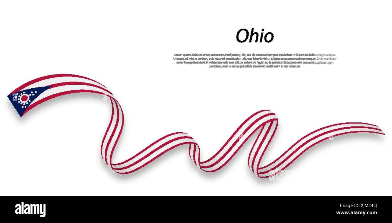 Waving ribbon or stripe with flag of Ohio is a state of United States Stock Vector