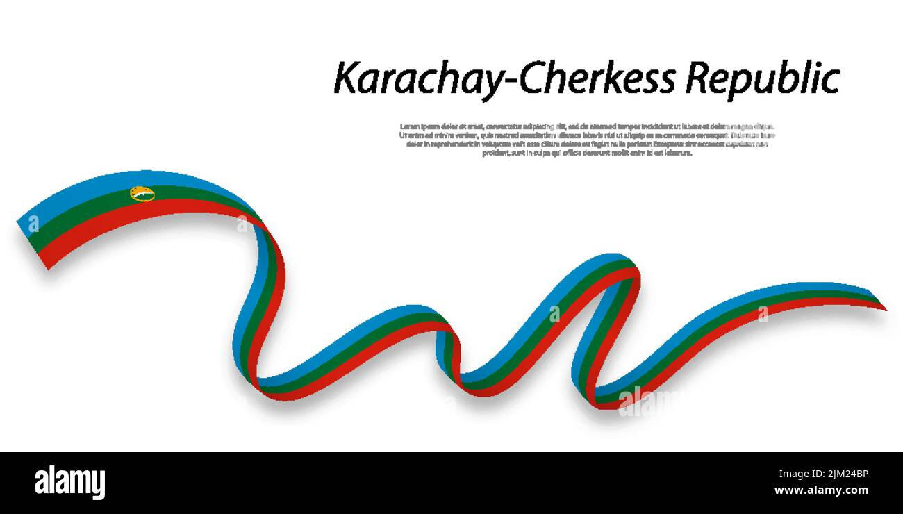 Waving ribbon or stripe with flag of Karachay-Cherkess Republic is a region of Russia Stock Vector