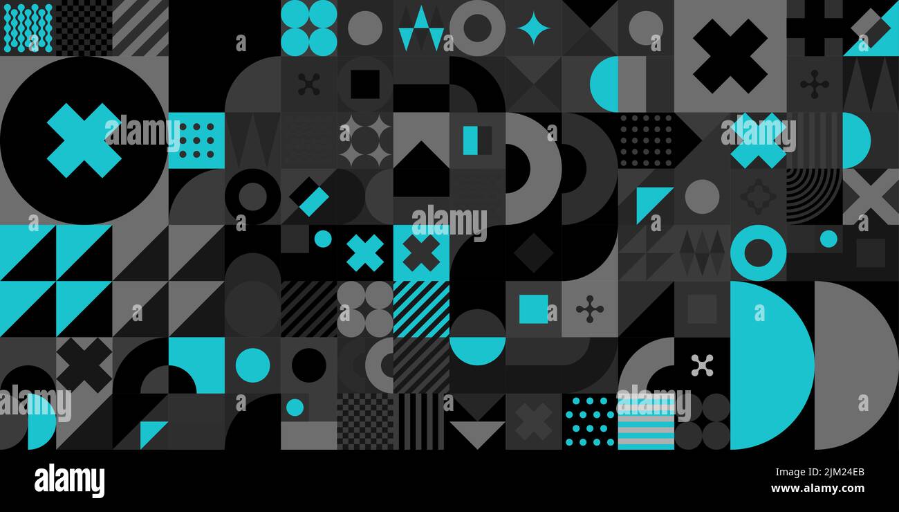 Seamless Dark Abstract Vector Bauhaus Geometric Pattern Background Design Template Stock Vector