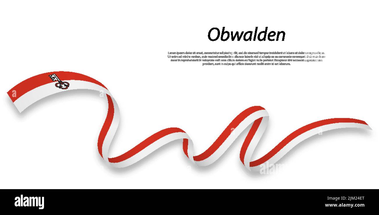 Waving ribbon or stripe with flag of Obwalden is a region of Switzerland Stock Vector