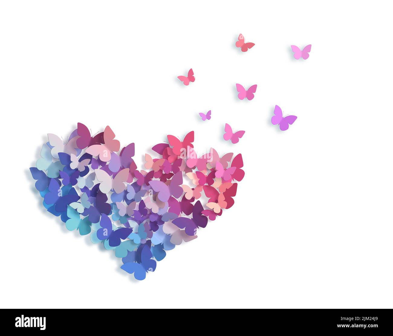 Decorative flying butterflies pattern in heart shape isolated on white