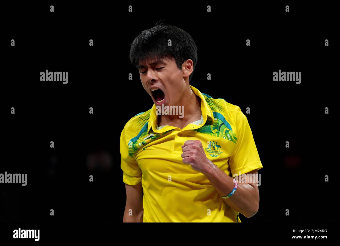 Australia's Nathan Tang celebrates a point during his match against England's Toby Penty at The NEC on day seven of the 2022 Commonwealth Games in Birmingham. Picture date: Thursday August 4, 2022. Stock Photo