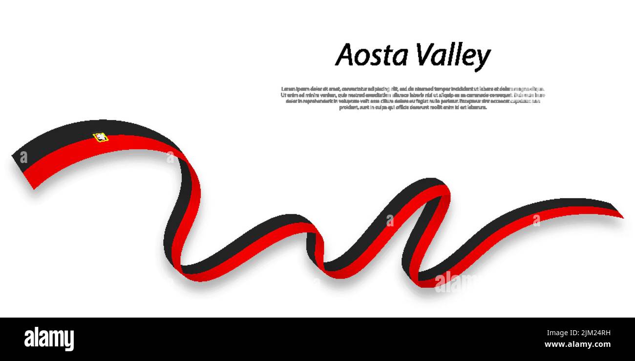 Waving ribbon or stripe with flag of Aosta Valley is a region of  Italy Stock Vector