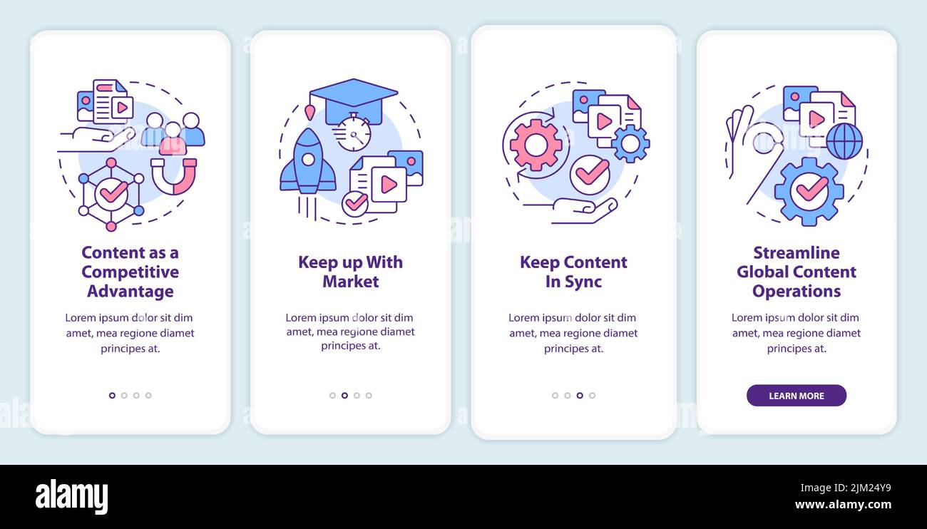 Content design strategies onboarding mobile app screen Stock Vector ...