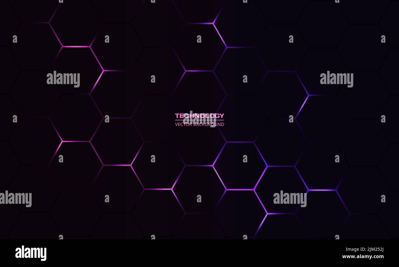 Dark hexagon abstract technology background with pink and purple ...