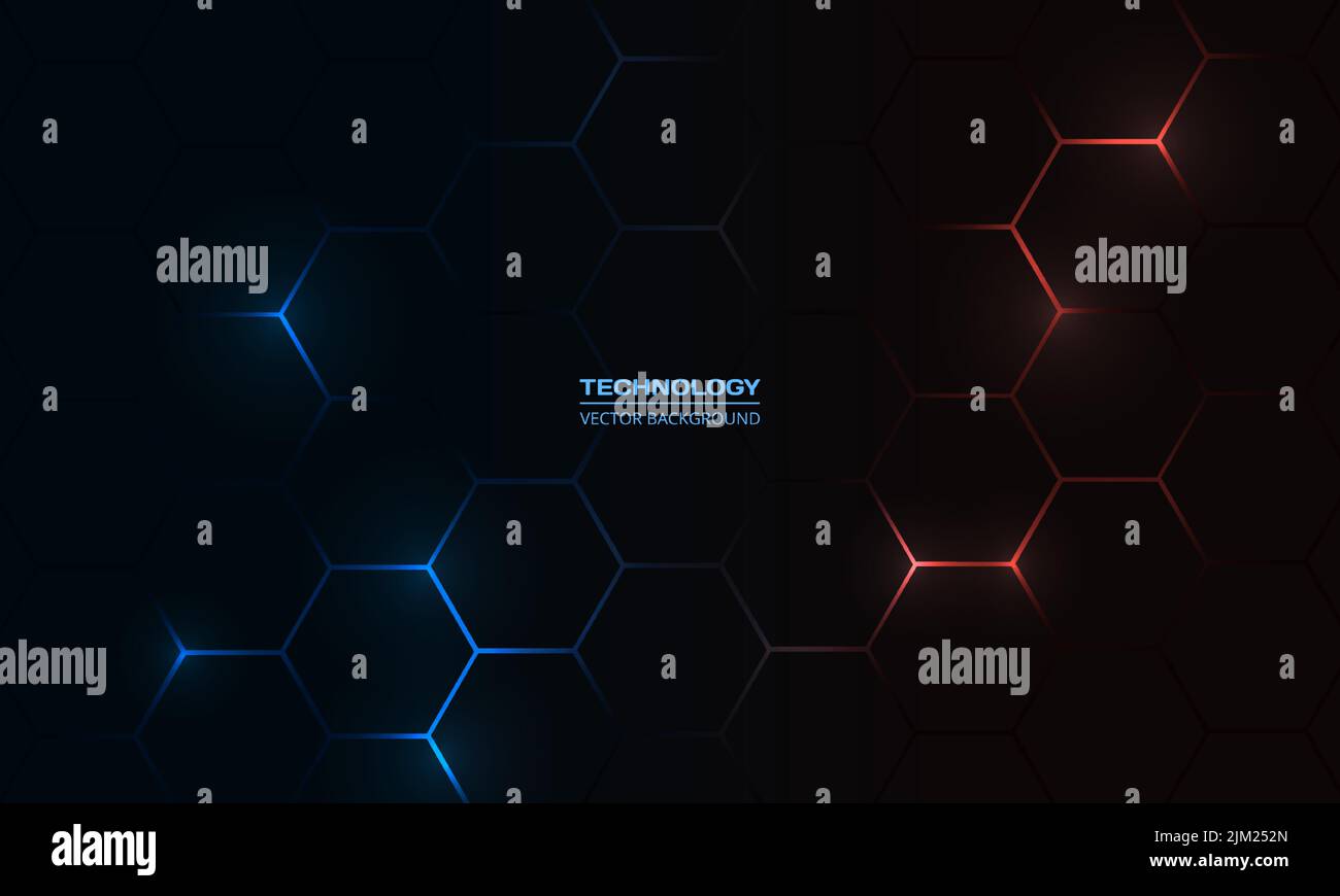 Dark hexagon gaming abstract vector background with blue and red ...