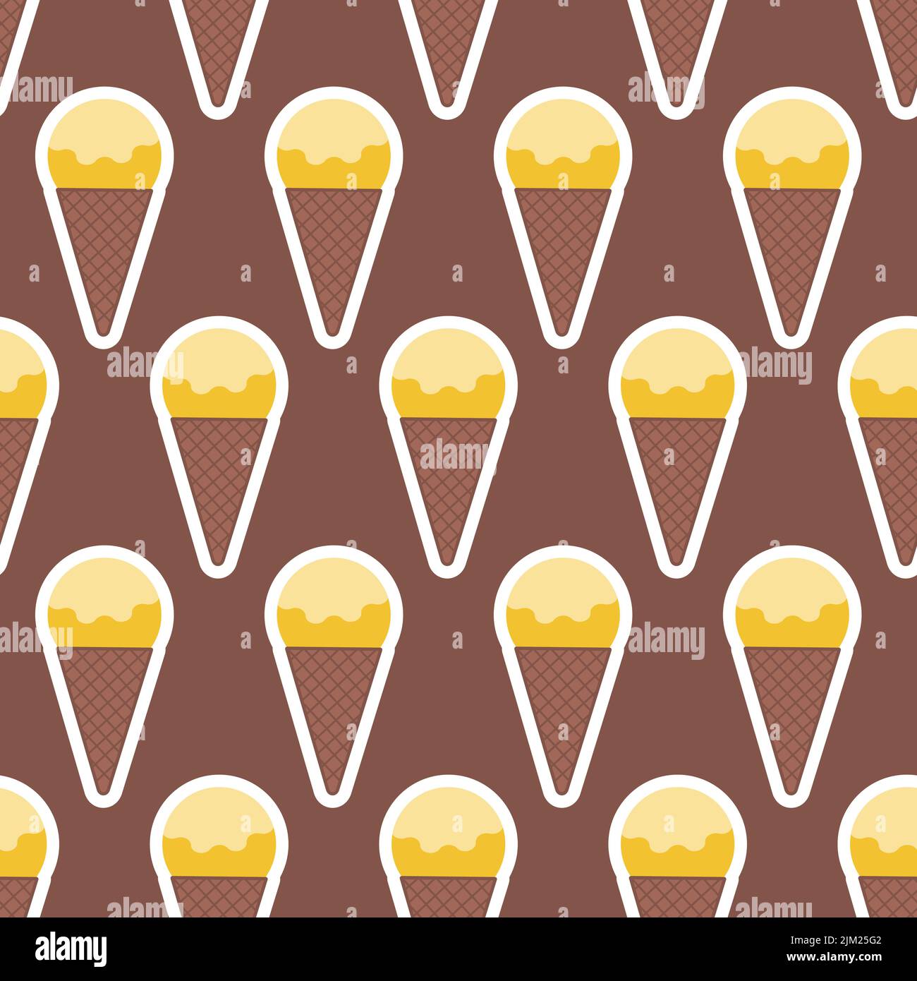 Yellow ice cream scoop in waffle cone seamless pattern brown chocolate ...