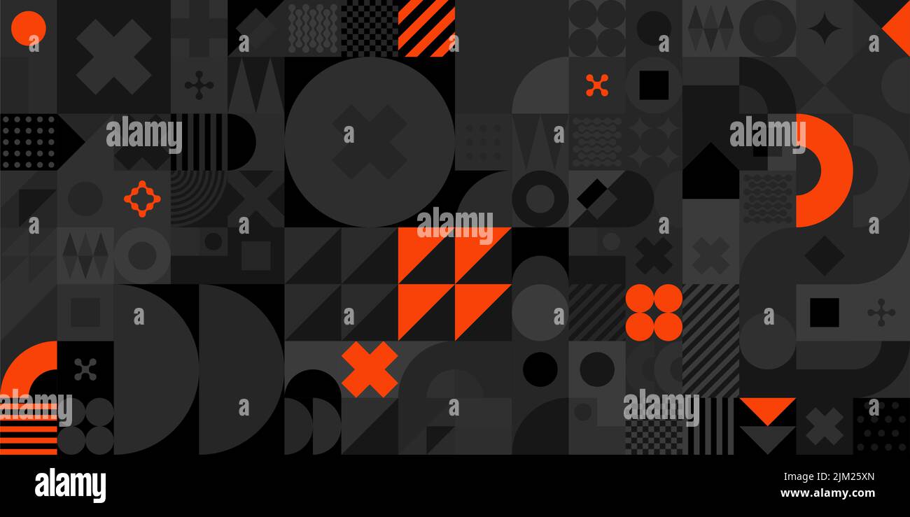 Seamless Dark Abstract Vector Bauhaus Geometric Pattern Background Design Stock Vector