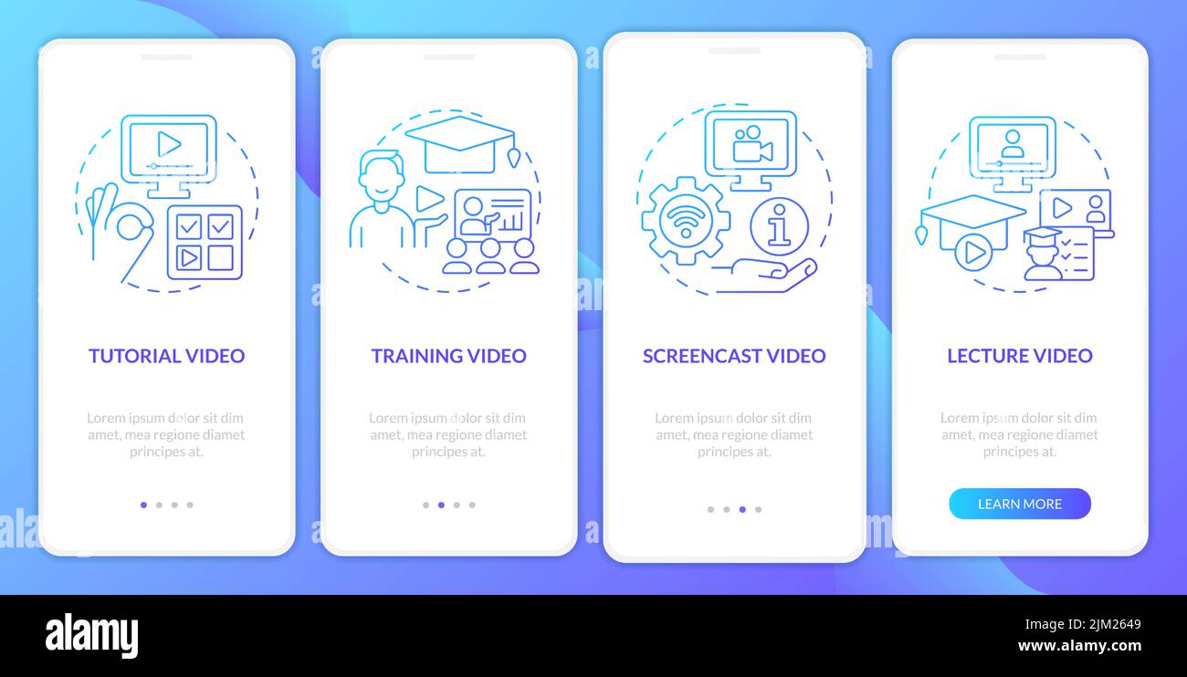 Microlearning videos in online training gradient onboarding mobile app screen Stock Vector