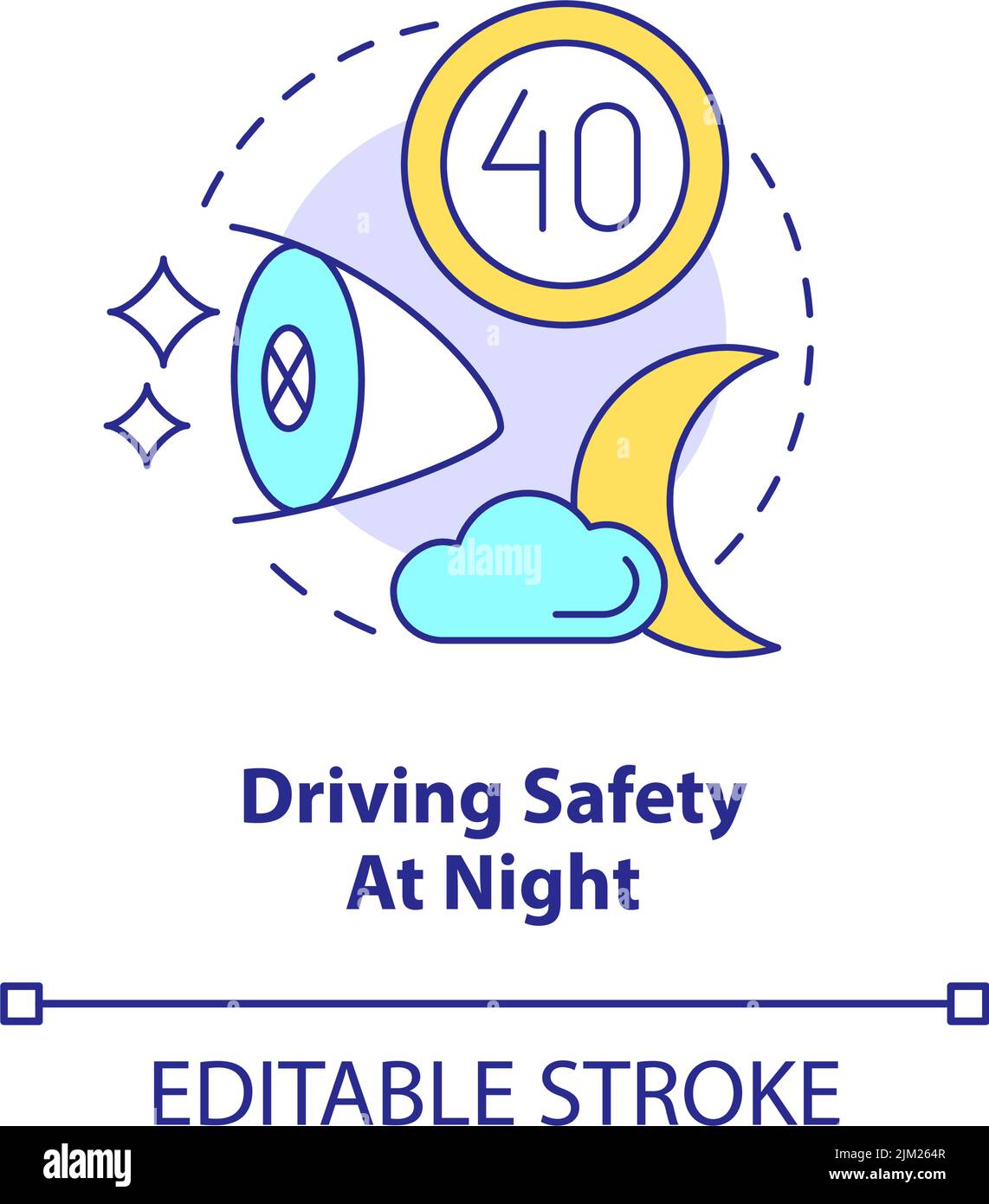 Driving safety at night concept icon Stock Vector