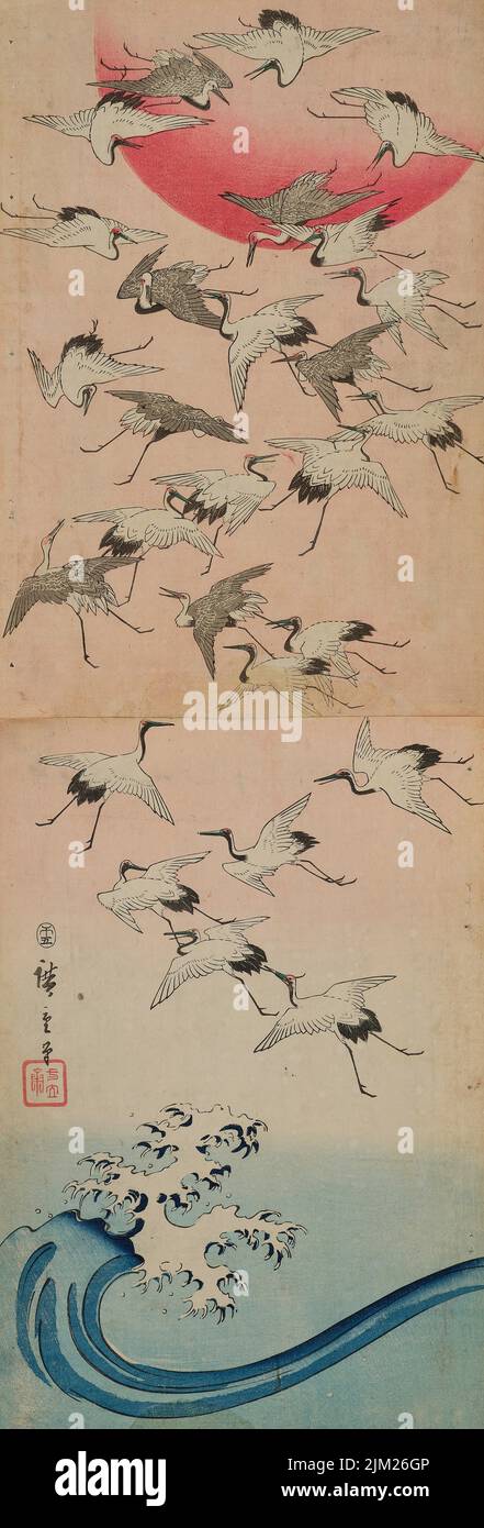 Cranes. Museum: PRIVATE COLLECTION. Author: UTAGAWA HIROSHIGE. Stock Photo