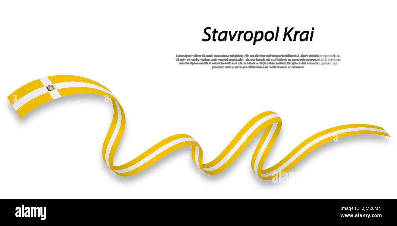 Waving ribbon or stripe with flag of Stavropol Krai is a region of Russia Stock Vector