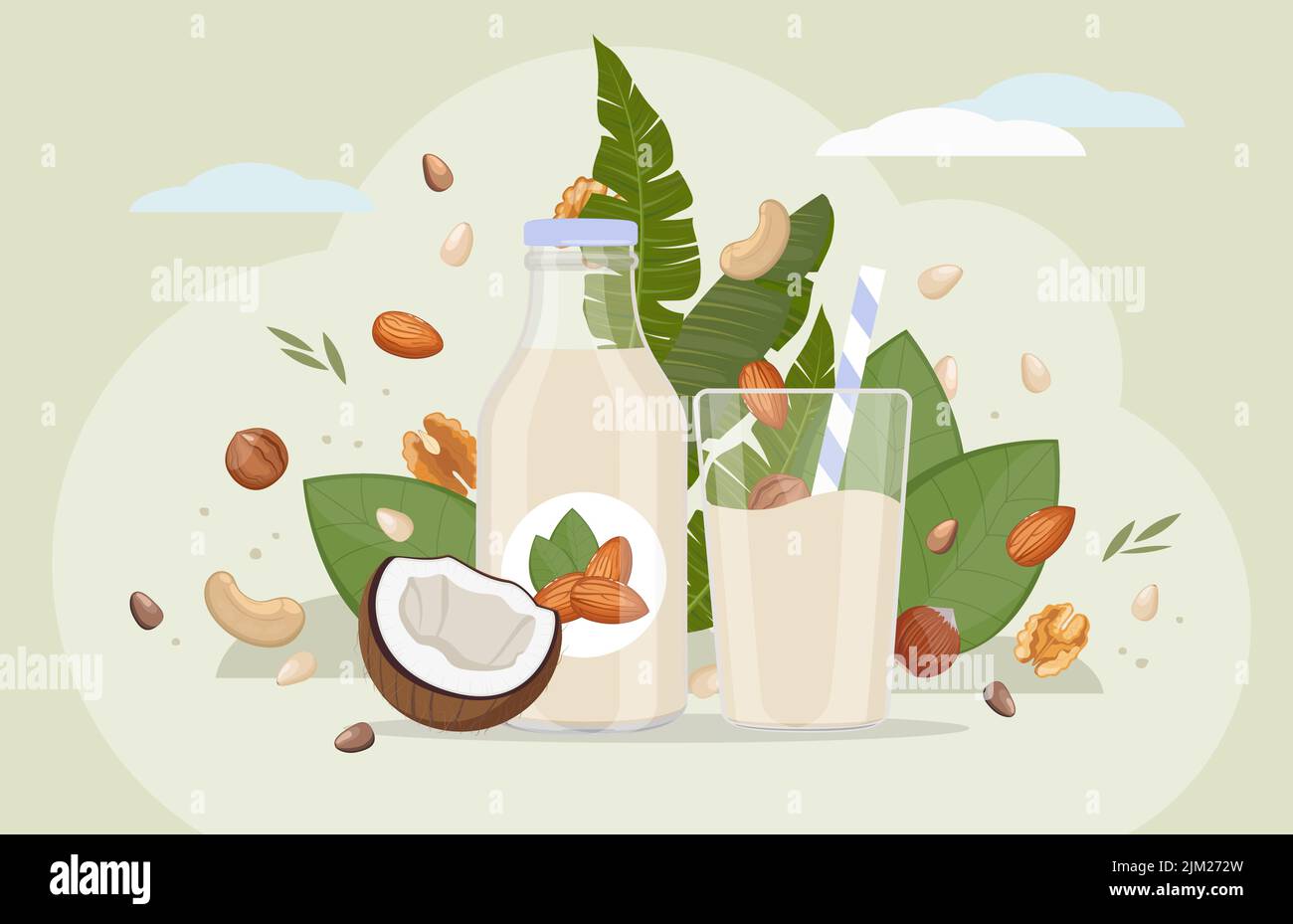 Vegan milk concept. Alternative non-dairy vegetarian drink for plant