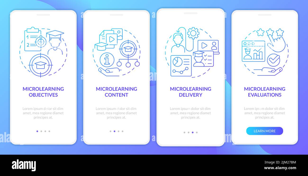 Microlearning modules blue gradient onboarding mobile app screen Stock ...