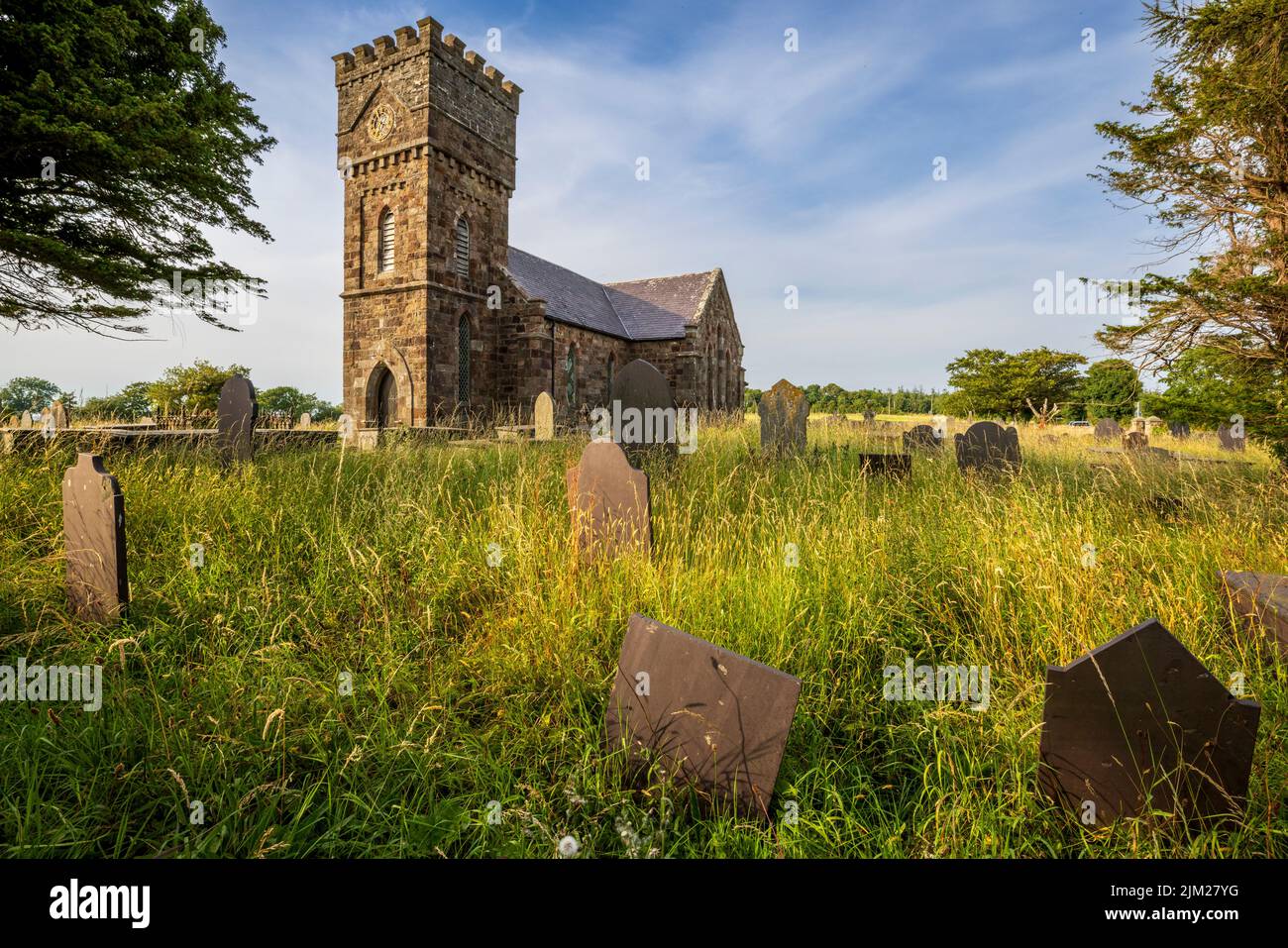 St Nidan's Church at Llanidan on a late summer's afternoon, Isle of Anglesey, North Wales Stock Photo