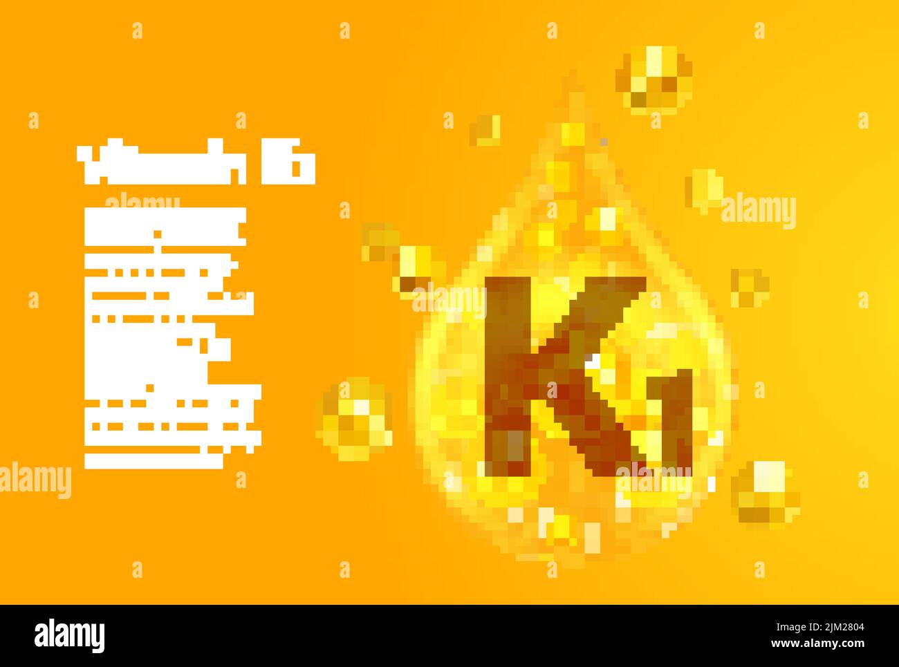 Vitamin K1. Baner with vector images of golden drops with oxygen