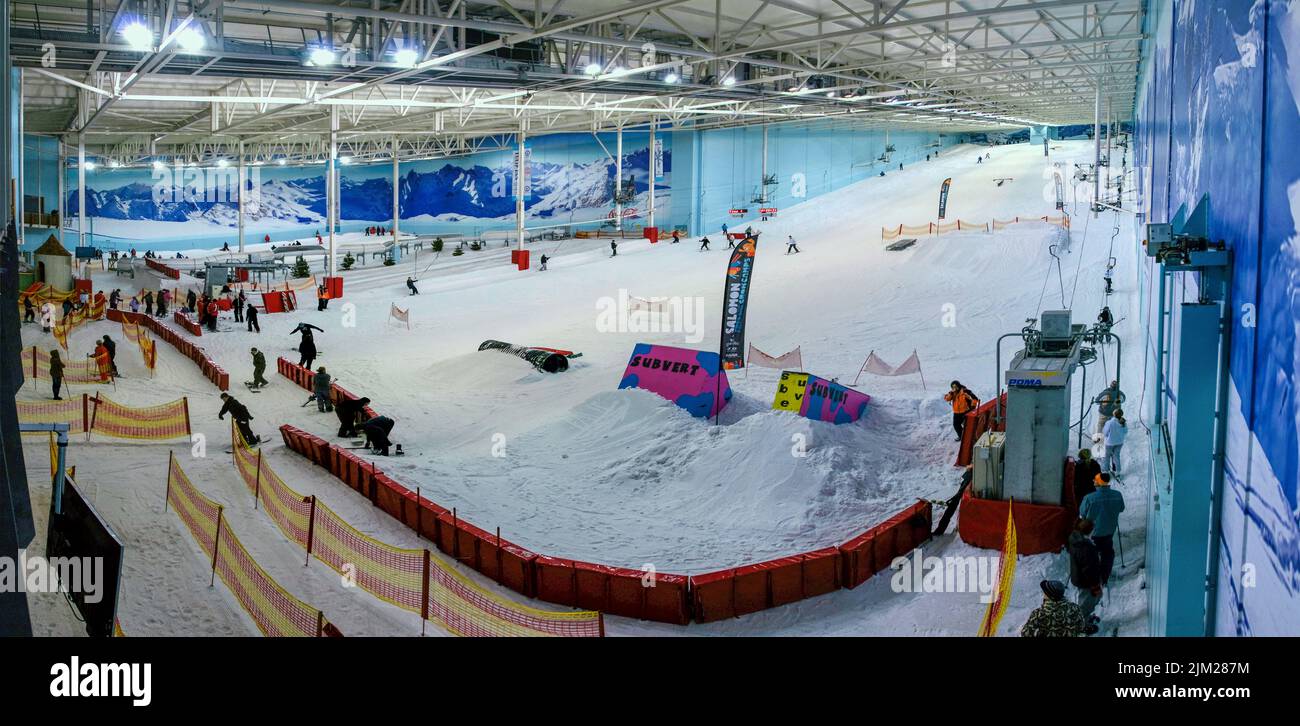 The snow slopes of the Chill Factor E at Trafford in Mancheter. Stock Photo