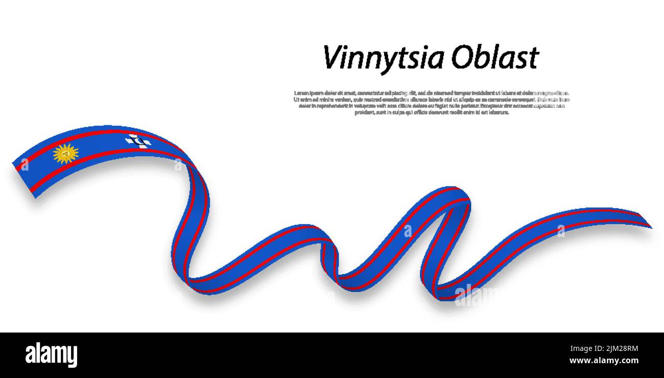 Waving ribbon or stripe with flag of Vinnytsia Oblast is a region of Ukraine Stock Vector