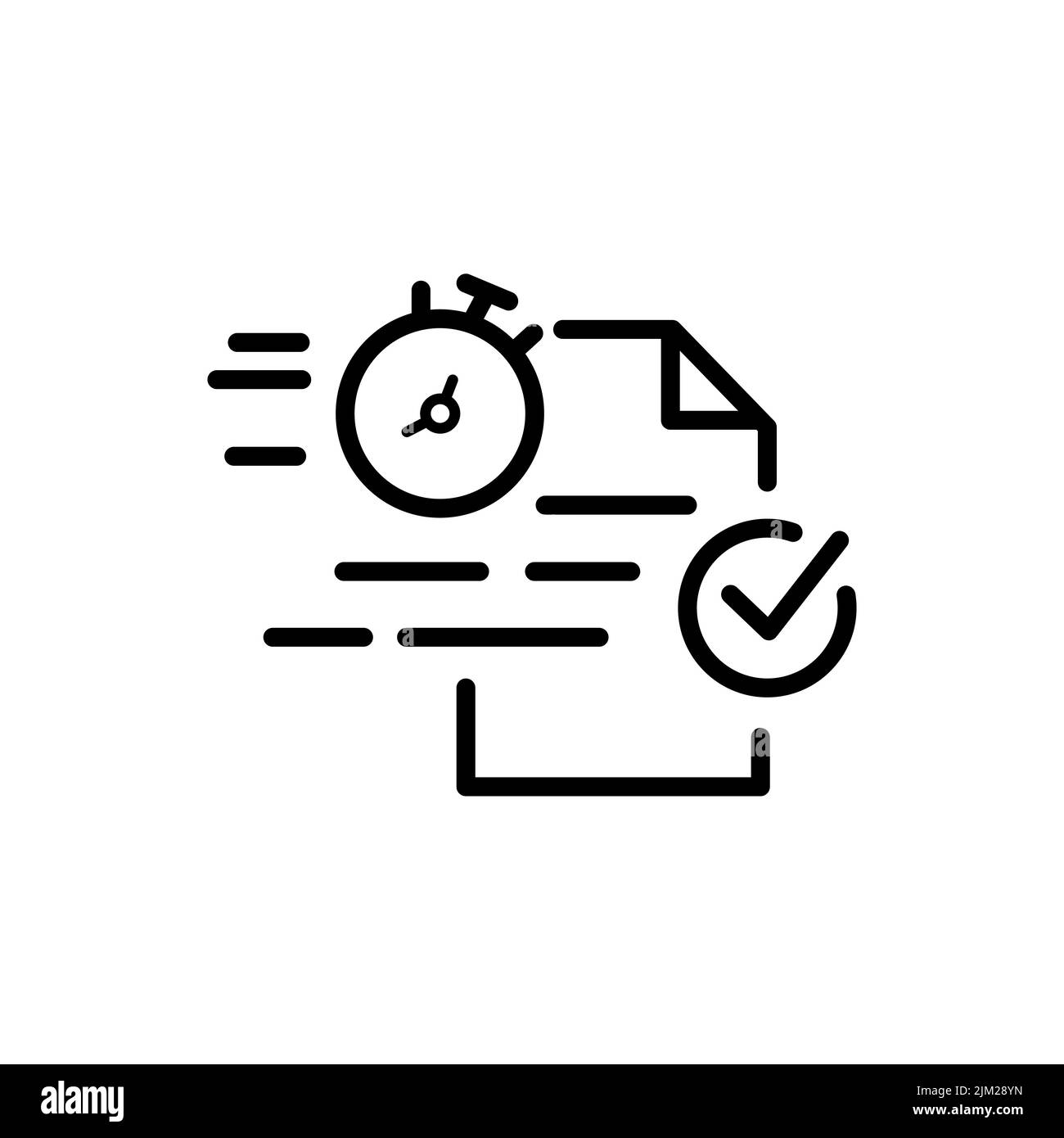 Task fast accomplish questionnaire, icon, time work for report, order checklist, test list with clock , quick review, thin line symbol on white backgr Stock Vector