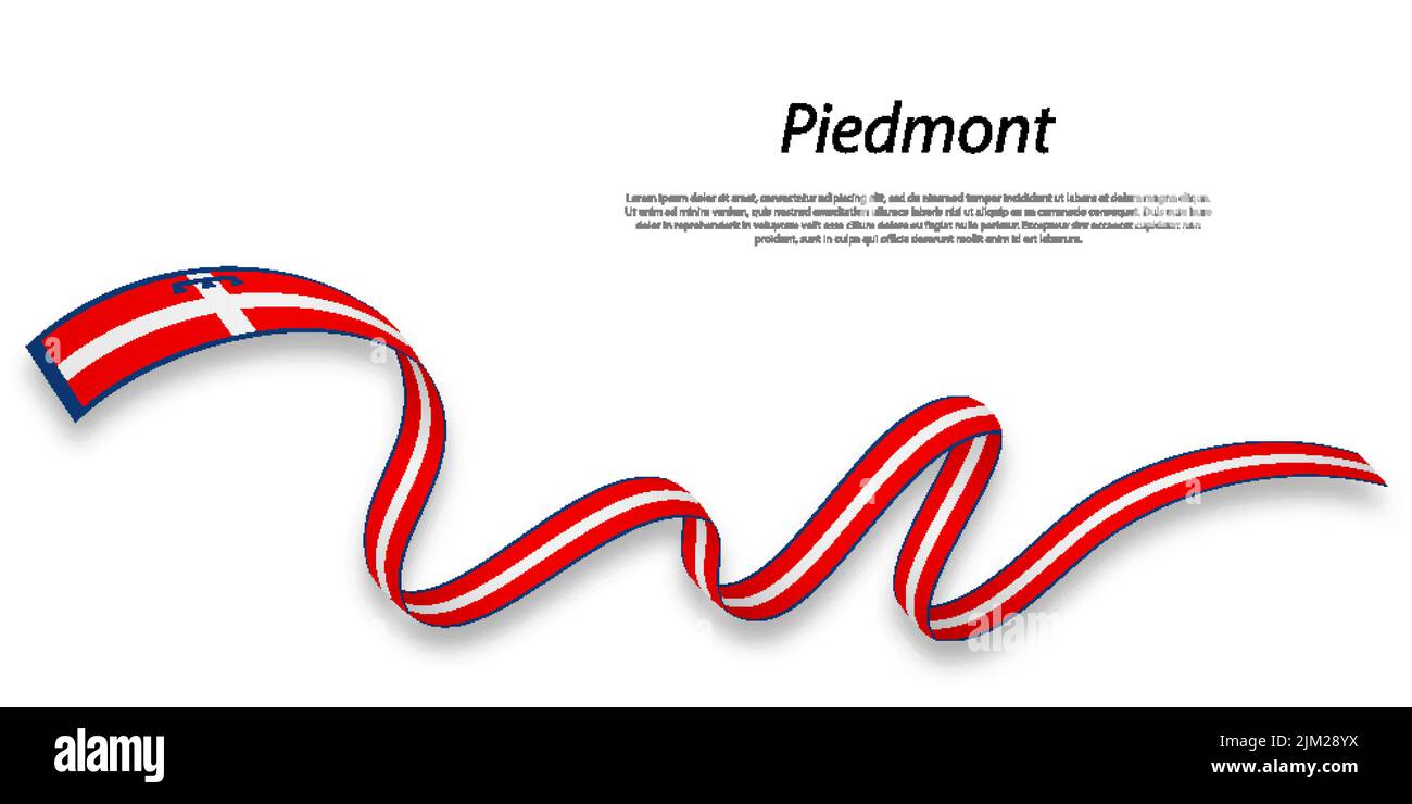 Waving ribbon or stripe with flag of Piedmont is a region of Italy Stock Vector