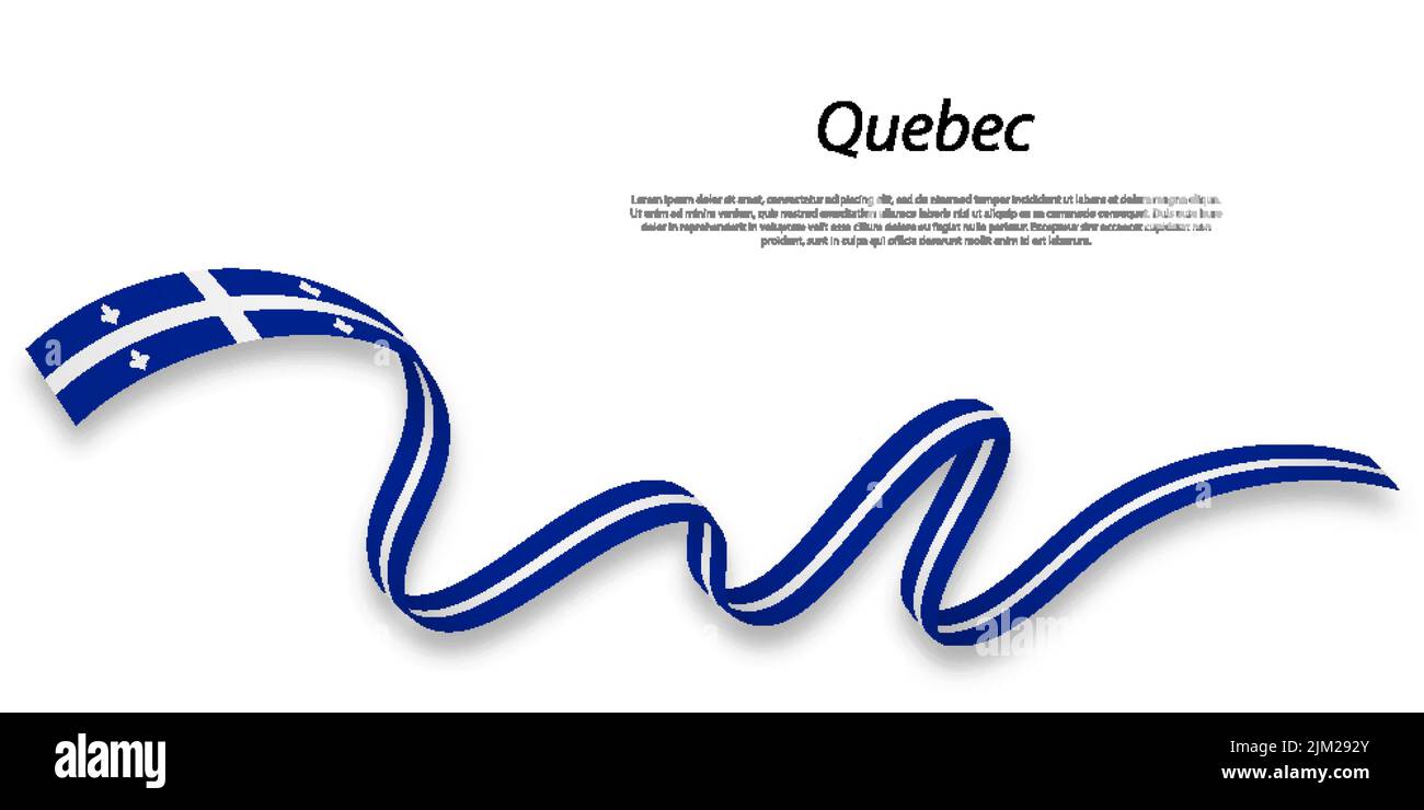Waving ribbon or stripe with flag of Quebec is a province of Canada Stock Vector