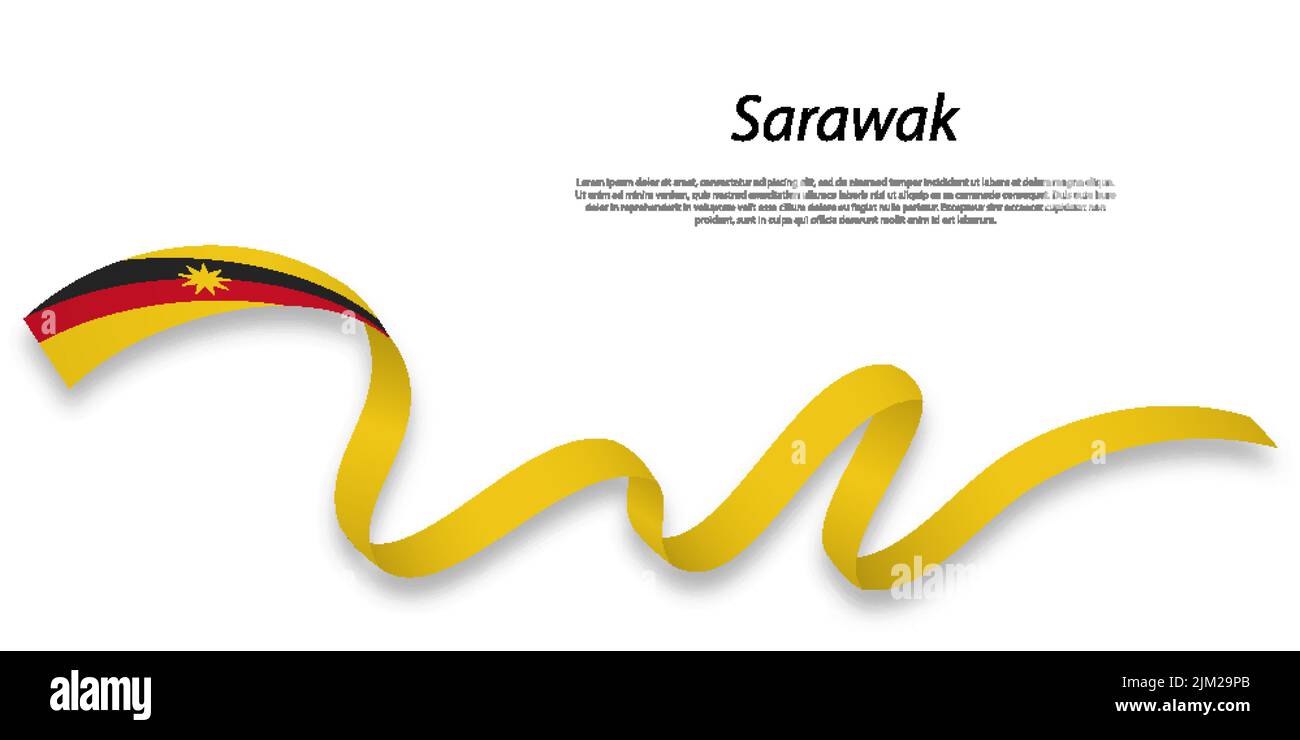 Waving ribbon or stripe with flag of Sarawak is a state of Malaysia Stock Vector