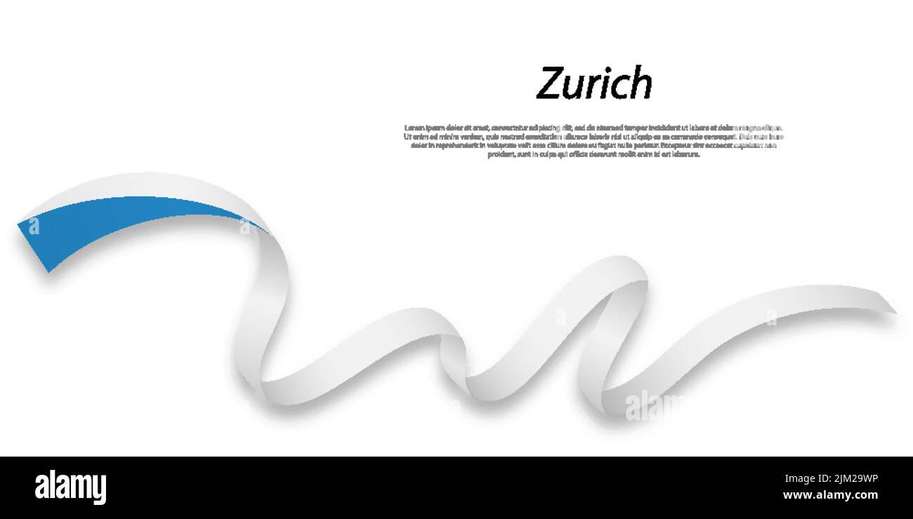 Waving ribbon or stripe with flag of Zürich is a region of Switzerland Stock Vector